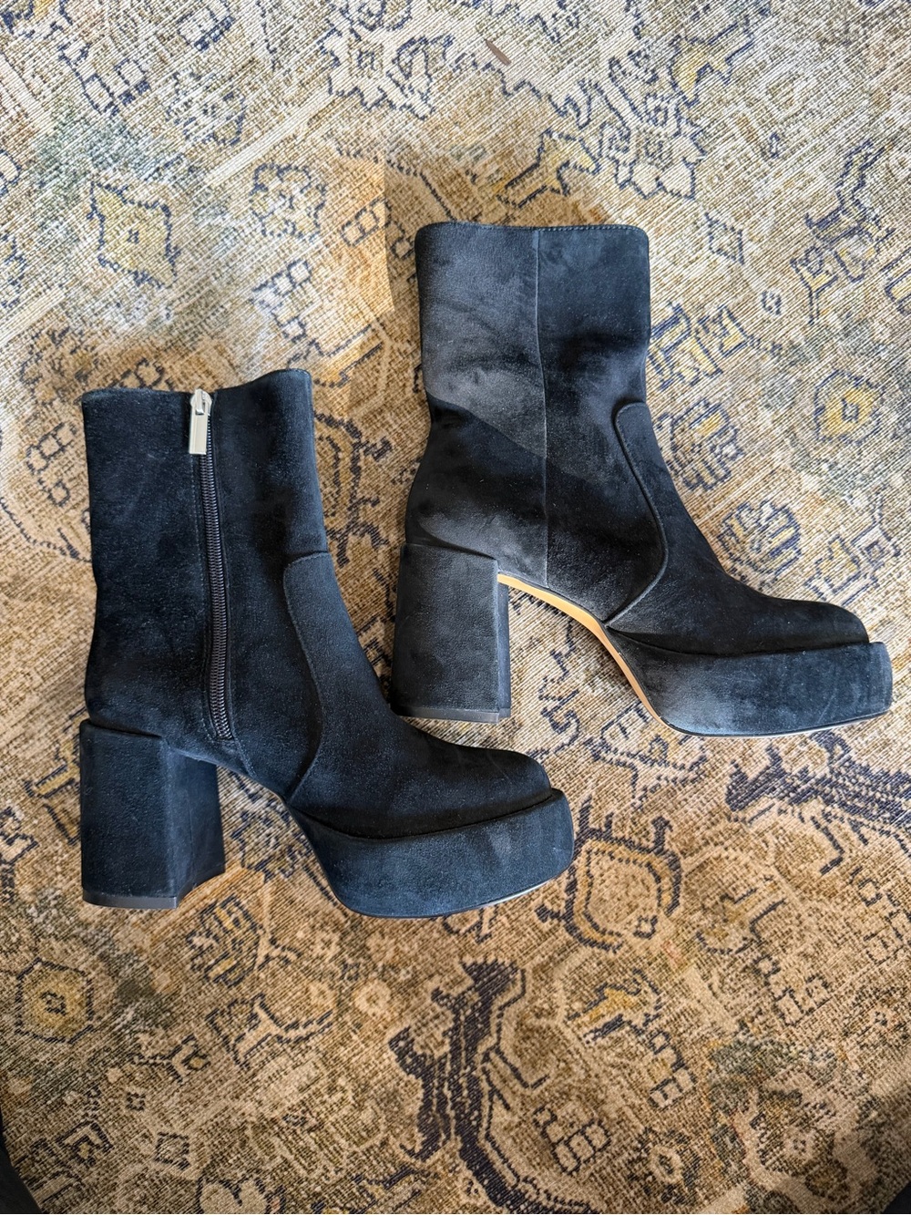 Black Suede Platform Block Heel Ankle Boots